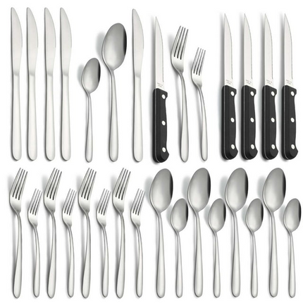 BP10- Bestdin 24 Pieces Silverware Set, Flatware Sets with Steak Knives Service for 4, Premium Stainless Steel Mirror Polished Cutlery Utensil Set, Durable Home Kitchen Eating Tableware Set, Dishwasher Safe - Likeshoppe 