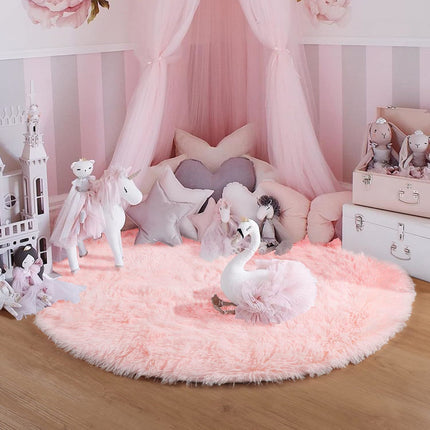 AR7- Round Rug for Bedroom, Fluffy Round Circle Rug for Kids Room