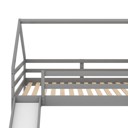 AS33- Twin Size Bunk House Bed with Slide and Ladder - Likeshoppe 