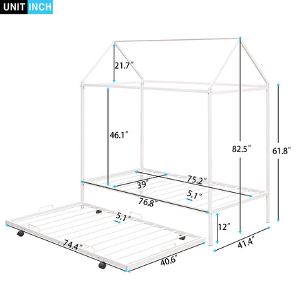 AS22- Twin Size Kids House Bed With Trundle;  Metal House Bed - Likeshoppe 