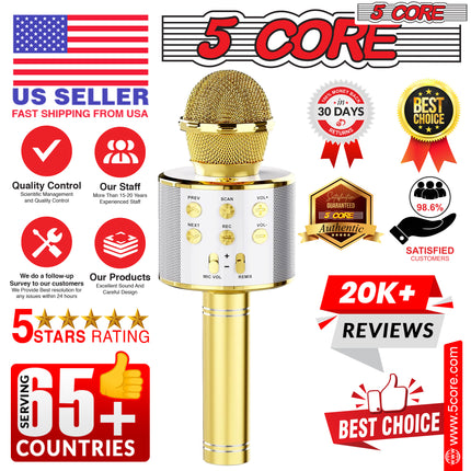 CC19- 5 Core Karaoke Wireless Microphones Bluetooth • w Stereo Mic Speaker • Portable Recording Microfono Inalambrico • SD Card & USB • Gifts Music Toys for Kids and Adults All Age- WM SPK GLD - Likeshoppe 