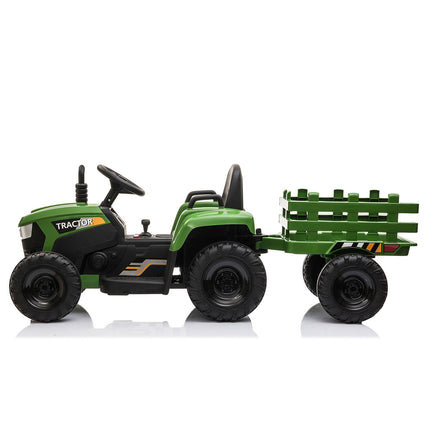 BH6- 12V Kids Ride On Tractor with Trailer, Battery Powered Electric Car w/ Music, USB, Music, LED Lights, Vehicle Toy for 3 to 6 Ages, Dark Green - Likeshoppe 