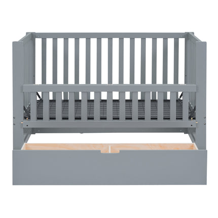 A03- Crib with Drawers and 3 Height Options, Gray - Likeshoppe 