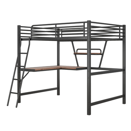 AS12- Full Size Loft Metal&MDF Bed with Desk and Shelf, - Likeshoppe 