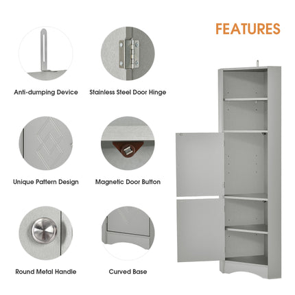 AM3- Tall Bathroom Corner Cabinet;  Freestanding Storage Cabinet with Doors and Adjustable Shelves;  MDF Board - Likeshoppe 