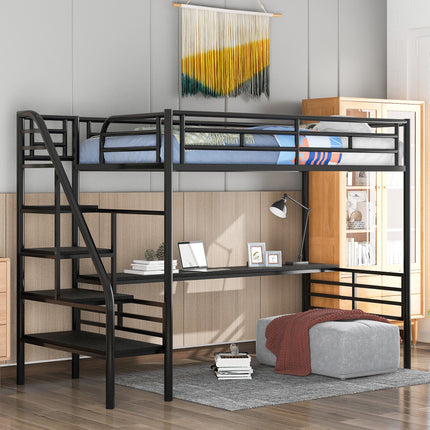 AS6- Metal Loft Bed Frame with Desk;  No Box Spring Needed; Twin - Likeshoppe 