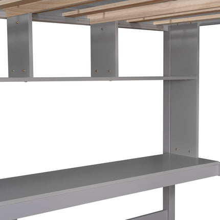 AS30- Twin Size Loft Bed with Convenient Desk;  Shelves;  and Ladder - Likeshoppe 