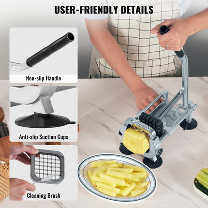 BS10-French Fry Cutter, Potato Slicer with 1/2-Inch and 3/8-Inch Stainless Steel Blades, Manual Potato Cutter Chopper with Suction Cups, Great for Potato, French Fries, Cucumber, Vegetables, Carrot - Likeshoppe 