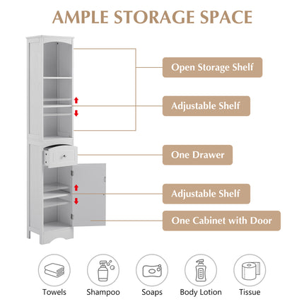 AN3- Tall Bathroom Cabinet;  Freestanding Storage Cabinet with Drawer;  MDF Board;  Adjustable Shelf - Likeshoppe 