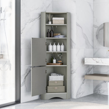 AM3- Tall Bathroom Corner Cabinet;  Freestanding Storage Cabinet with Doors and Adjustable Shelves;  MDF Board - Likeshoppe 