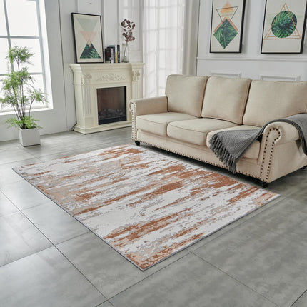 AQ23- ZARA Collection Abstract Design Gray Brown Rust Machine Washable Super Soft Area Rug - Likeshoppe 