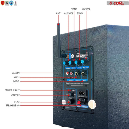 CC26- 5 Core Wireless Lavalier Microphone System with Power Amplifier 200 Watt PMPO Receiver Loud Speaker PA System Set Lapel Mic 2 in 1 for Teaching Speech Meetings Classroom Conference Seminar-5C APS - Likeshoppe 