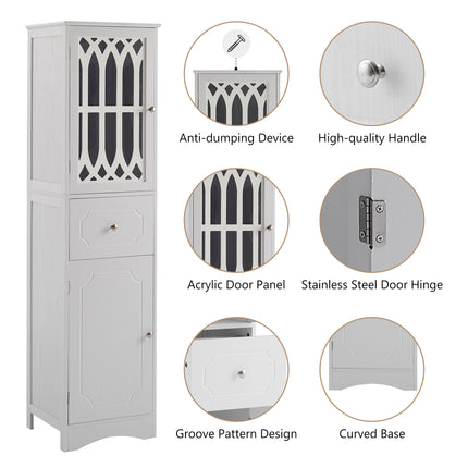 AN2- Tall Bathroom Cabinet;  Freestanding Storage Cabinet with Drawer and Doors;  MDF Board;  Acrylic Door;  Adjustable Shelf - Likeshoppe 