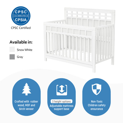 AO5- Certified Baby Safe Crib, Pine Solid Wood, Non-Toxic Finish, Snow White - Likeshoppe 