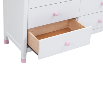 AU8- Wooden Storage Dresser with 6 Drawers,Storage Cabinet for kids Bedroom,White+Pink - Likeshoppe 