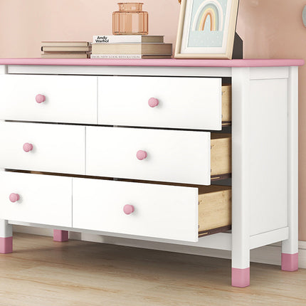 AU8- Wooden Storage Dresser with 6 Drawers,Storage Cabinet for kids Bedroom,White+Pink - Likeshoppe 