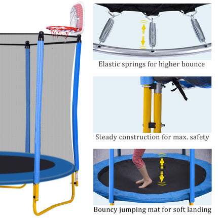 BA16- 5.5FT Trampoline for Kids - 65" Outdoor & Indoor Mini Toddler Trampoline with Enclosure, Basketball Hoop and Ball Included - Likeshoppe 