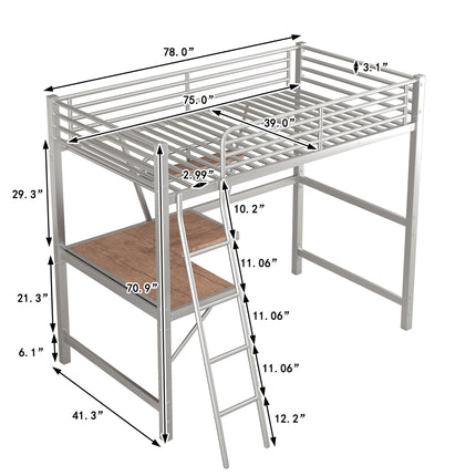 AS16- Twin Size Loft Metal&MDF Bed with Desk and Shelf - Likeshoppe 