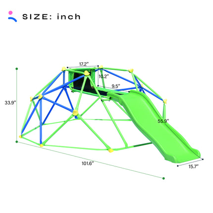 BB14- Kids Climbing Dome Jungle Gym - 6 ft Geometric Playground Dome Climber Play Center with 4.6ft Wave Slide, Rust & UV Resistant Steel Supporting 800 LBS - Likeshoppe 