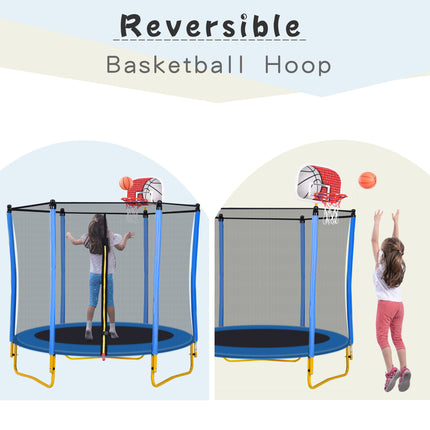 BA16- 5.5FT Trampoline for Kids - 65" Outdoor & Indoor Mini Toddler Trampoline with Enclosure, Basketball Hoop and Ball Included - Likeshoppe 