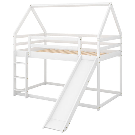 AS33- Twin Size Bunk House Bed with Slide and Ladder - Likeshoppe 