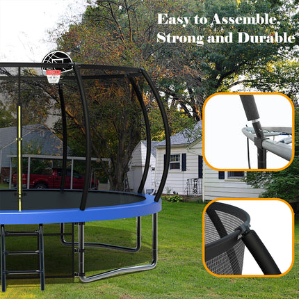 BA36- 14FT Recreational Kids Trampoline with Safety Enclosure Net & Ladder, Outdoor Recreational Trampolines - Likeshoppe 