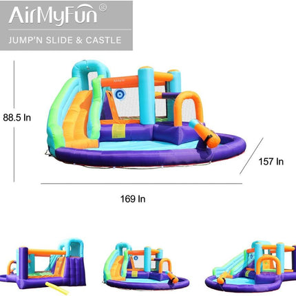 BC8- AirMyFun Inflatable Bounce House, Jumping Castle with Water and Slide, Inflatable Bouncer with Air Blower, Water Spray for Summer Time, Idea for Kids (Water Park) - Likeshoppe 