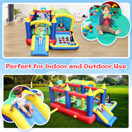 BC9-7 in 1 Inflatable Bounce House, Bouncy House with Ball Pit for Kids Indoor Outdoor Party Family Fun, Obstacles, Toddler Jump Bouncy Castle with Ball Pit for Birthday Party Gifts - Likeshoppe 