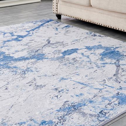 AQ6- ZARA Collection Abstract Design Silver Blue Machine Washable Super Soft Area Rug - Likeshoppe 