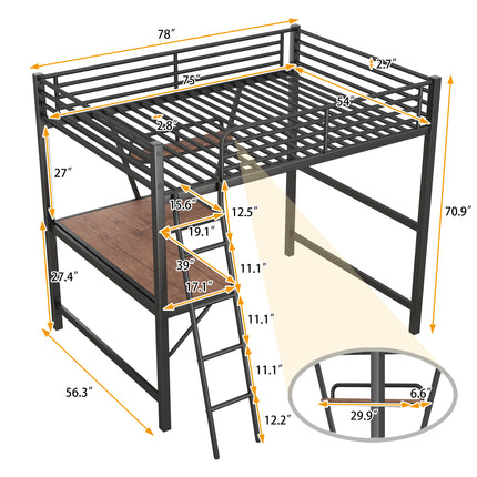 AS12- Full Size Loft Metal&MDF Bed with Desk and Shelf, - Likeshoppe 