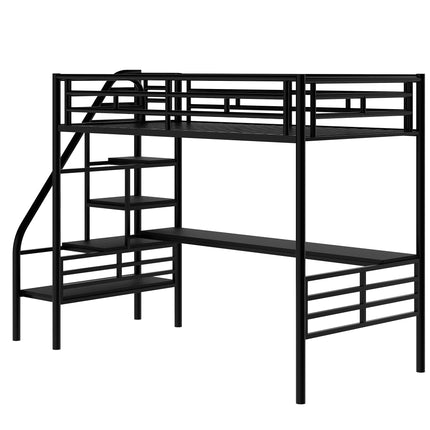 AS6- Metal Loft Bed Frame with Desk;  No Box Spring Needed; Twin - Likeshoppe 