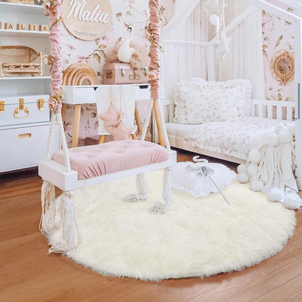 AR7- Round Rug for Bedroom, Fluffy Round Circle Rug for Kids Room