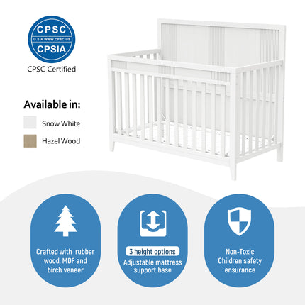 AO4-Certified Baby Safe Crib, Pine Solid Wood, Non-Toxic Finish, Snow White - Likeshoppe 