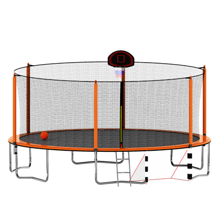 BA39- 16FT Trampoline with Basketball Hoop pump and Ladder(Inner Safety Enclosure) with soccer goal orange - Likeshoppe 