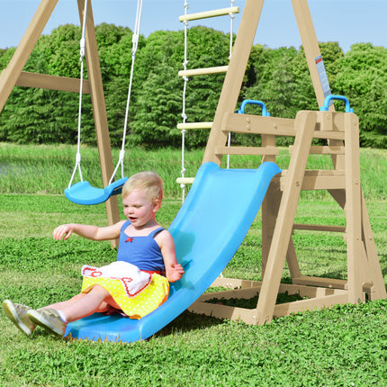 BB3- Wooden Swing Set with Slide, Outdoor Playset Backyard Activity Playground Climb Swing Outdoor Play Structure for Toddlers, Ready to Assemble Wooden Swing-N-Slide Set Kids Climbers - Likeshoppe 