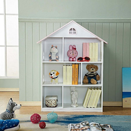 AT14- Kids Funnel Veronica Girls Pink Roof Dollhouse Bookcase - Likeshoppe 