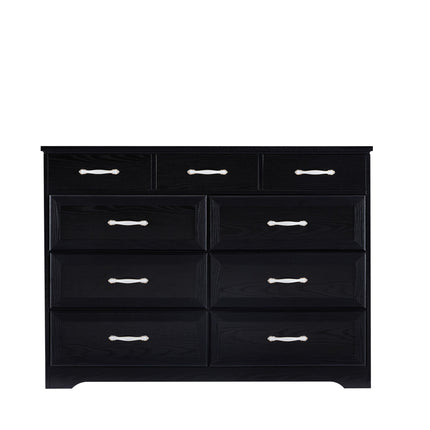 AU7- Bedroom dresser, 9 drawer long dresser with antique handles, wood chest of drawers for kids room, living room, entry and hallway, Black, 47.2'' W x 15.8'' D x 34.6'' H. - Likeshoppe 