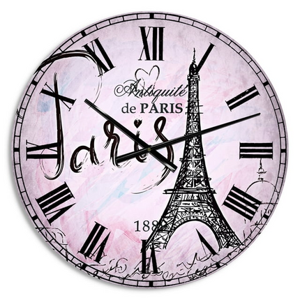 CG1- Designart 'Illustration with Paris Eiffel Tower' French Country wall clock (Size 23" x 23") - Likeshoppe 