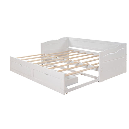 AS34- Wooden Daybed with Trundle Bed and Two Storage Drawers , Extendable Bed Daybed,Sofa Bed with Two Drawers - Likeshoppe 