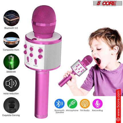 CC21- 5 Core Karaoke Wireless Microphones Bluetooth • w Stereo Mic Speaker • Portable Recording Microfono Inalambrico • SD Card & USB • Gifts Music Toys for Kids and Adults All Age- WM SPK PINK - Likeshoppe 