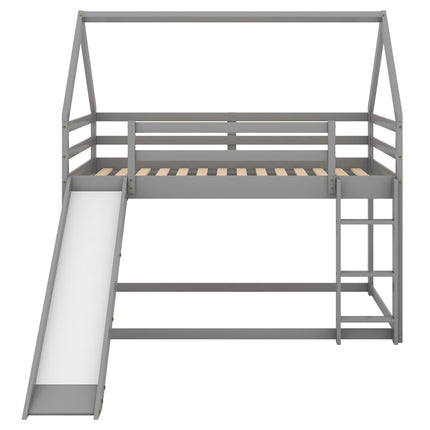 AS33- Twin Size Bunk House Bed with Slide and Ladder - Likeshoppe 