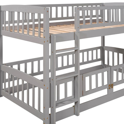 AS25- Bunk Bed with Slide; Twin Over Twin Low Bunk Bed with Fence and Ladder for Toddler Kids Teens - Likeshoppe 