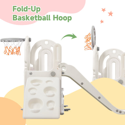 BB20- Toddler Climber and Slide Set 4 in 1; Kids Playground Climber Freestanding Slide Playset with Basketball Hoop Play Combination for Babies Indoor & Outdoor - Likeshoppe 