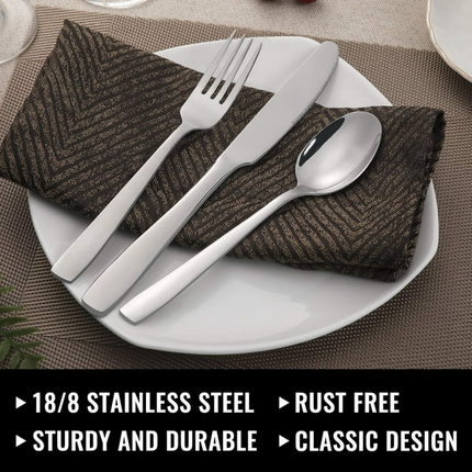 BP8- 48-Piece Silverware Set with Steak Knives for 8, Stainless Steel Flatware Cutlery Set For Home Kitchen Restaurant Hotel, Kitchen Utensils Set, Mirror Polished, Dishwasher Safe - Likeshoppe 