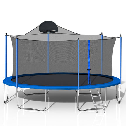 BA45- 14FT Trampoline for Adults & Kids with Basketball Hoop, Outdoor Trampolines w/Ladder and Safety Enclosure Net for Kids and Adults - Likeshoppe 