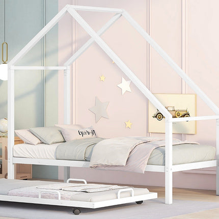 AS19- Metal House Bed With Trundle;  Twin Size House Bed - Likeshoppe 