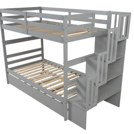 AS5- Bunk Beds Twin over Twin Stairway Storage function - Likeshoppe 