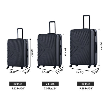 CA1- 3 Piece Luggage Sets ABS Lightweight Suitcase with Two Hooks;  Spinner Wheels;  TSA Lock;  (20/24/28)