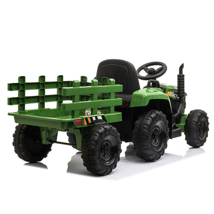 BH6- 12V Kids Ride On Tractor with Trailer, Battery Powered Electric Car w/ Music, USB, Music, LED Lights, Vehicle Toy for 3 to 6 Ages, Dark Green - Likeshoppe 