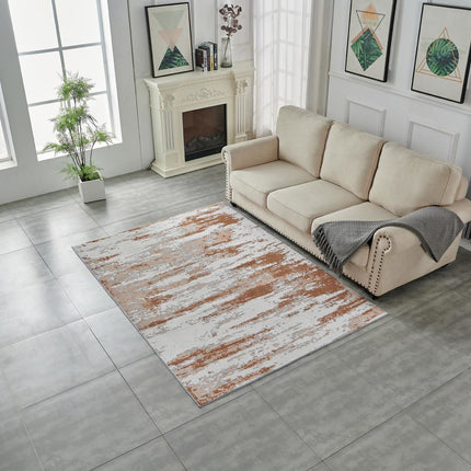 AQ3- ZARA Collection Abstract Design Gray Brown Rust Machine Washable Super Soft Area Rug - Likeshoppe 